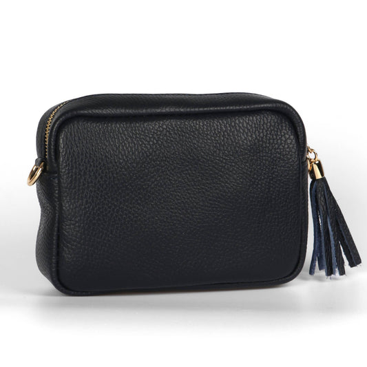 Italian Leather Crossbody Bag Pebbled Black: One-size