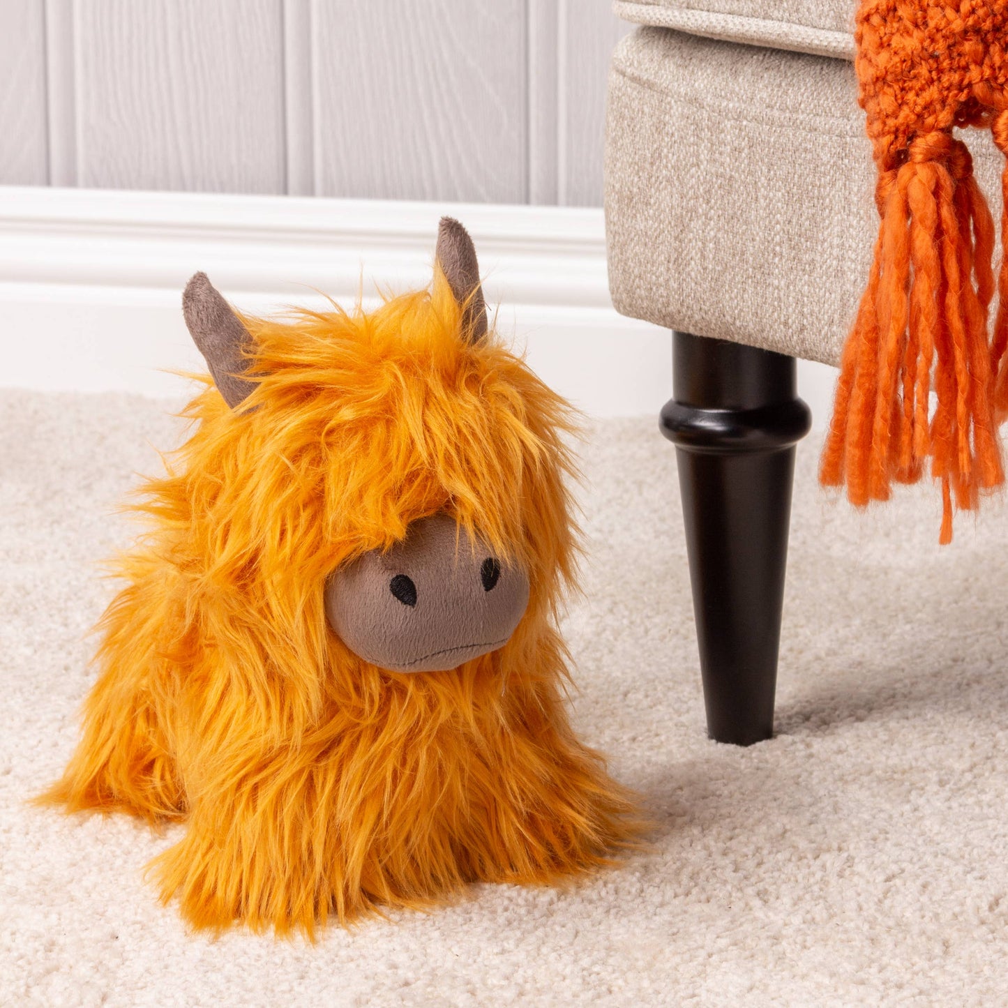 Highland Cow Shaggy Door Stop Orange: Orange / One Size
