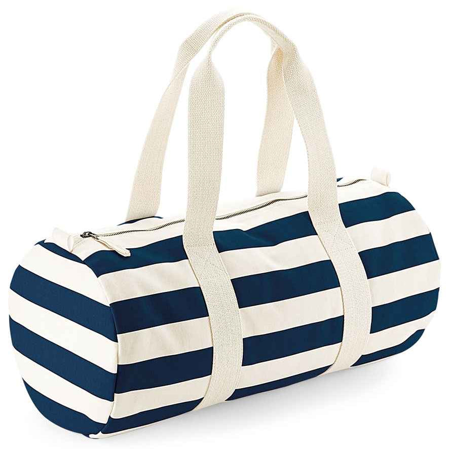 100% Cotton Canvas Navy Striped Barrel Bag - 20L