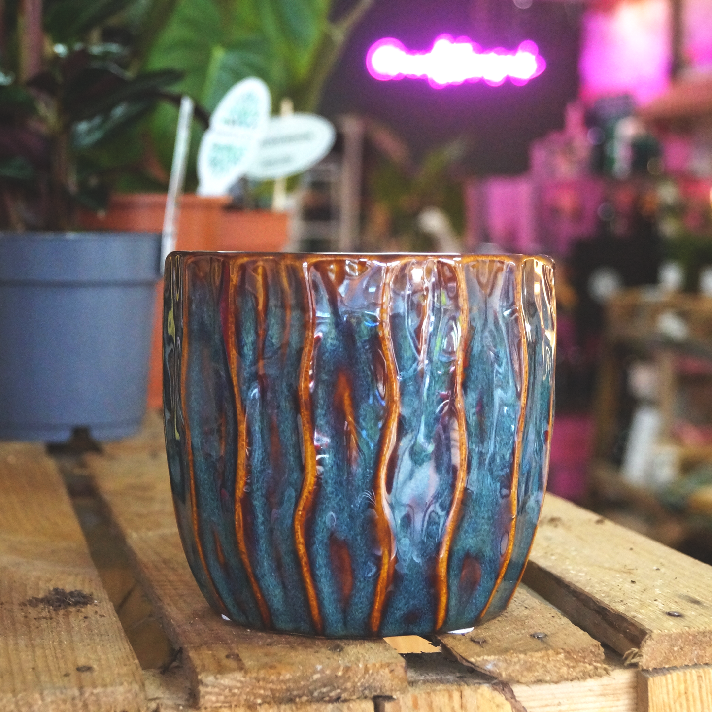 Pewter Blue Wave Ceramic Pot