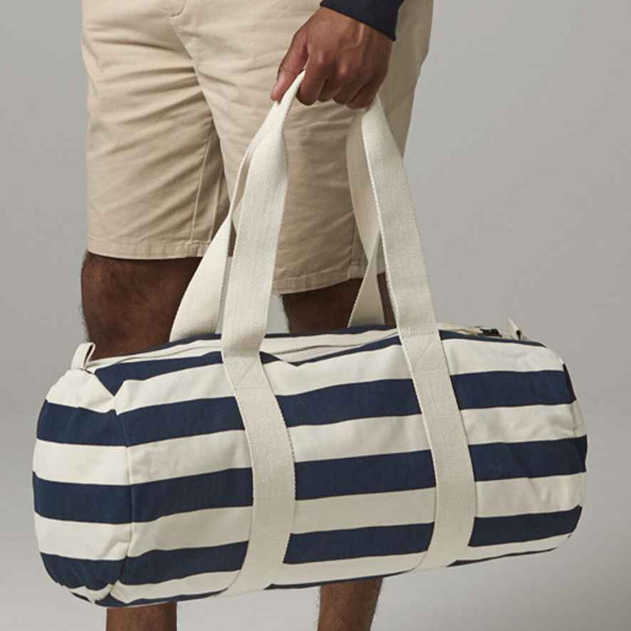 100% Cotton Canvas Navy Striped Barrel Bag - 20L