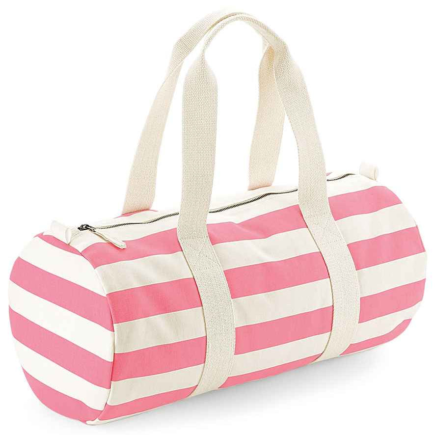 100% Cotton Canvas Pink Striped Barrel Bag - 20L