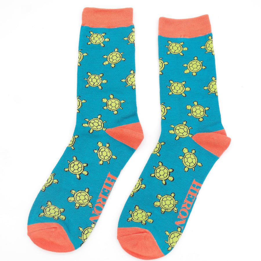 Cute Turtles Teal Men’s Bamboo Socks
