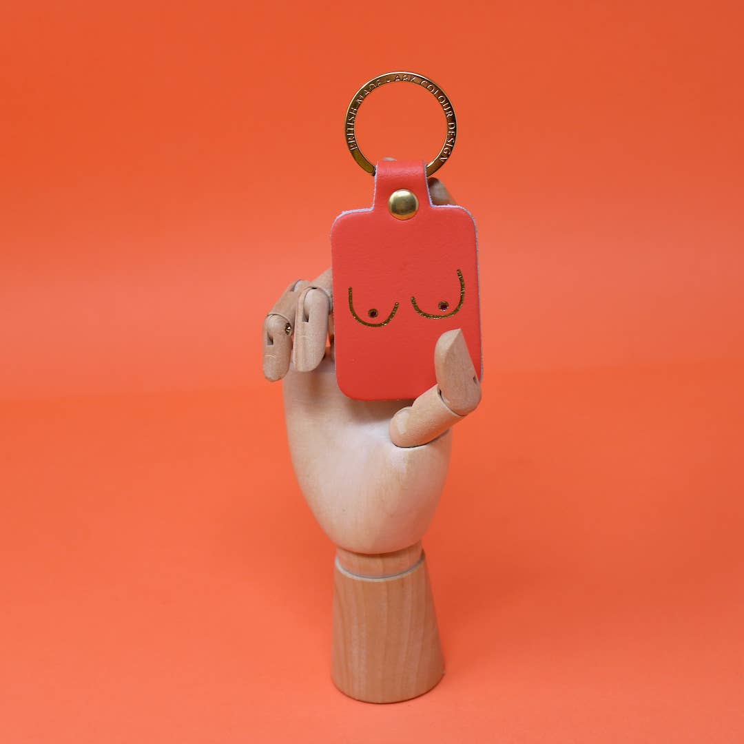 Boob Leather Key Fob: Coral