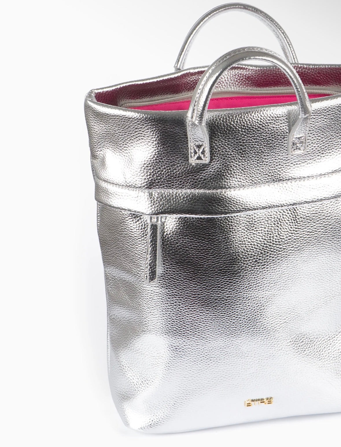 Top Handle Backpack - Silver, Pebbled Faux Leather