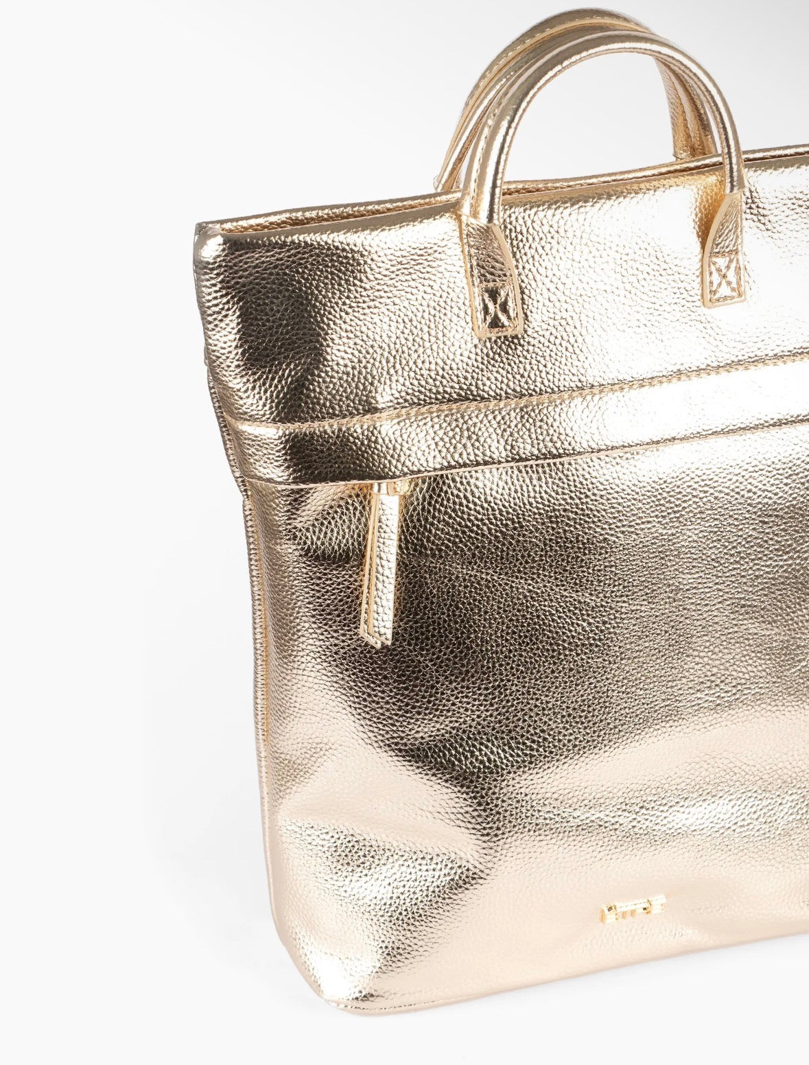 Top Handle Backpack - Gold, Pebbled Faux Leather