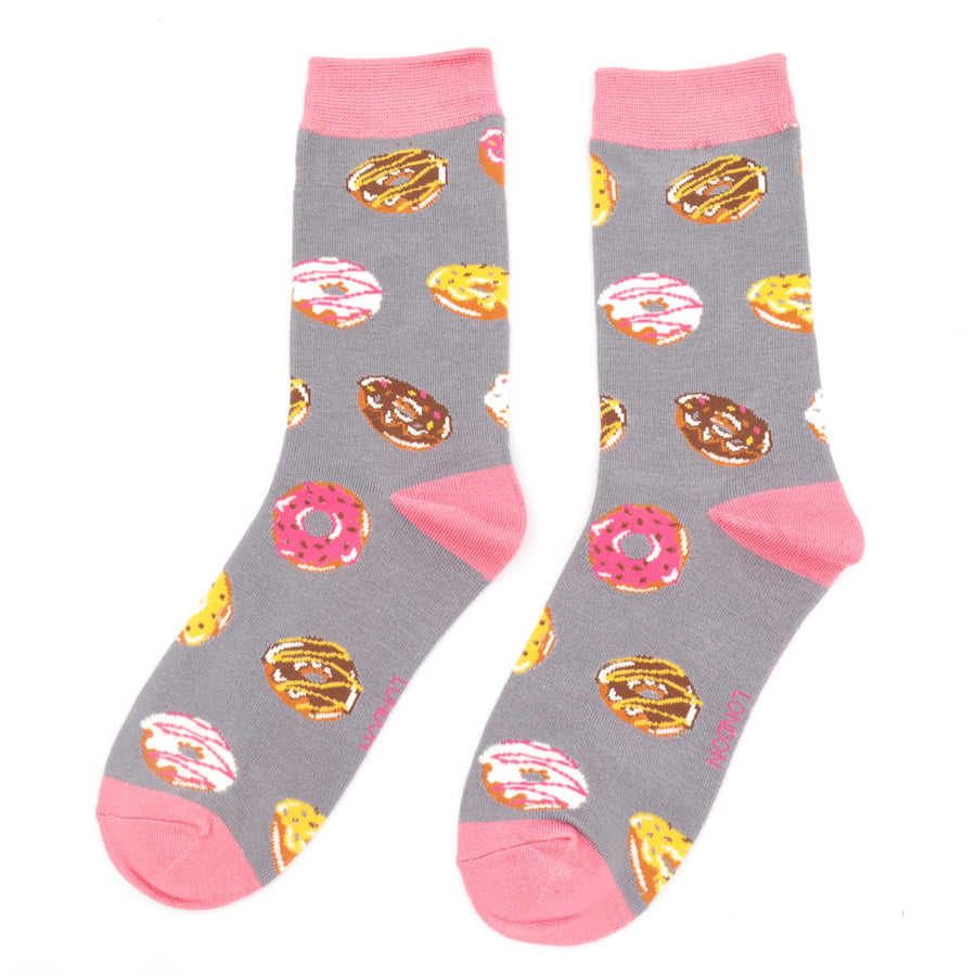 Doughnuts Mid-Grey and Pink Bamboo Socks