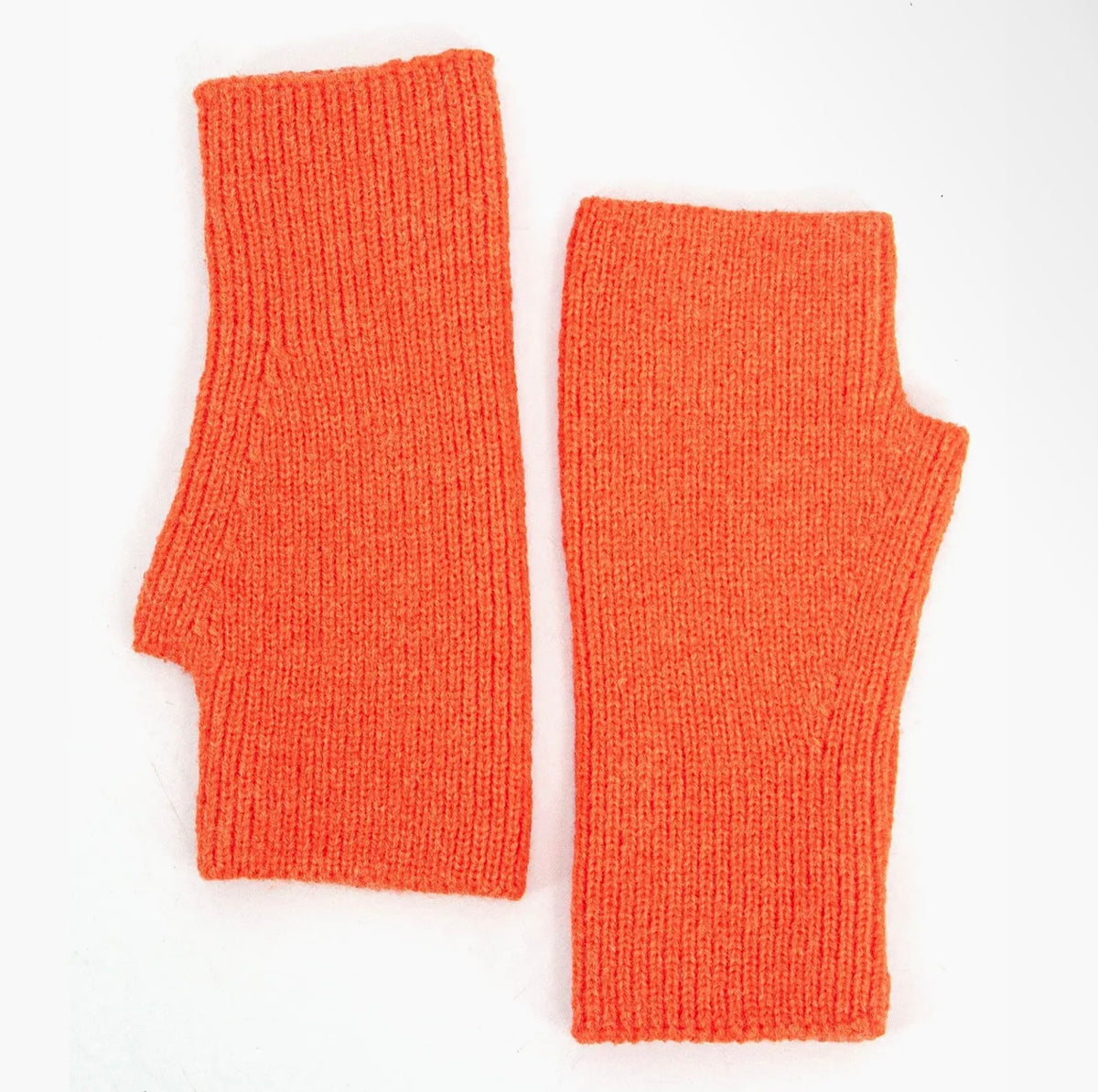 Orange fingerless mitten gloves