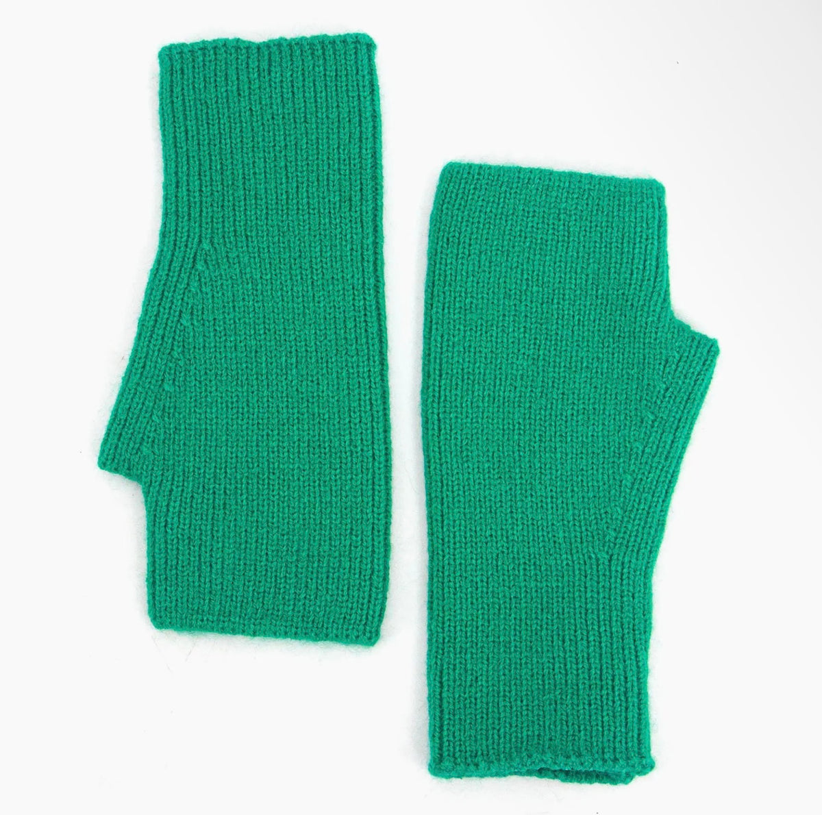 Green fingerless mitten gloves