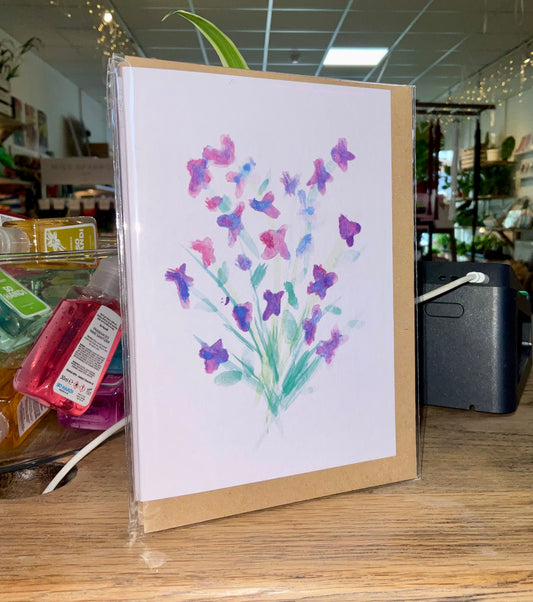 Purple Flowers Blank Greeting Card - Little Amelie Art