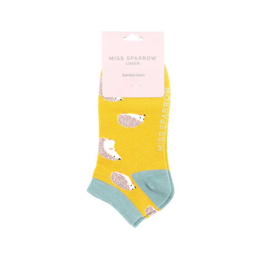 Cute Hedgehogs Yellow Bamboo Trainer Socks