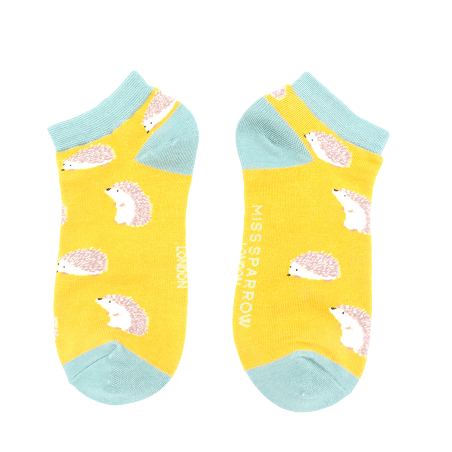 Cute Hedgehogs Yellow Bamboo Trainer Socks