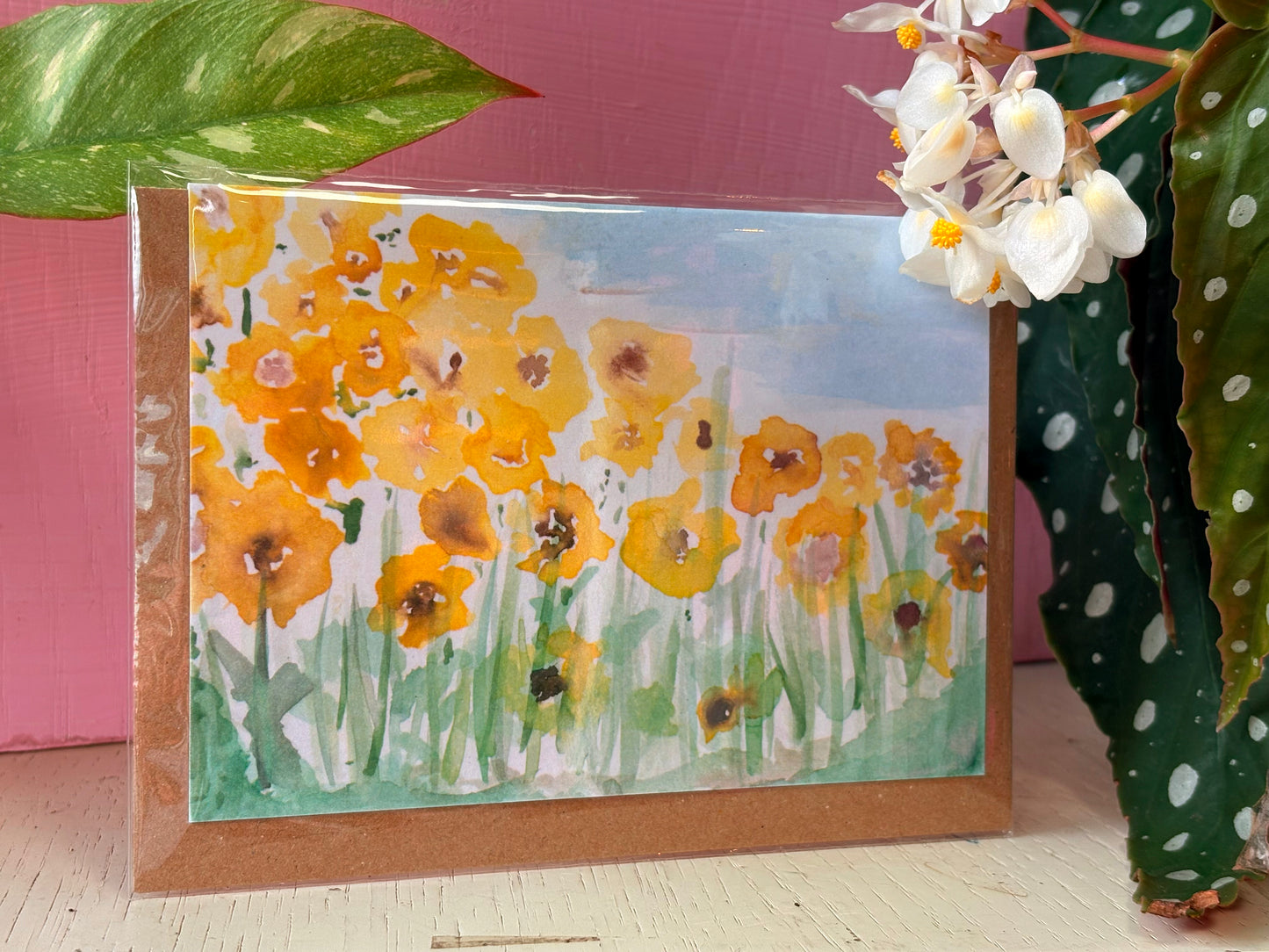 Yellow Flowers Blank Greeting Card - Little Amelie Art