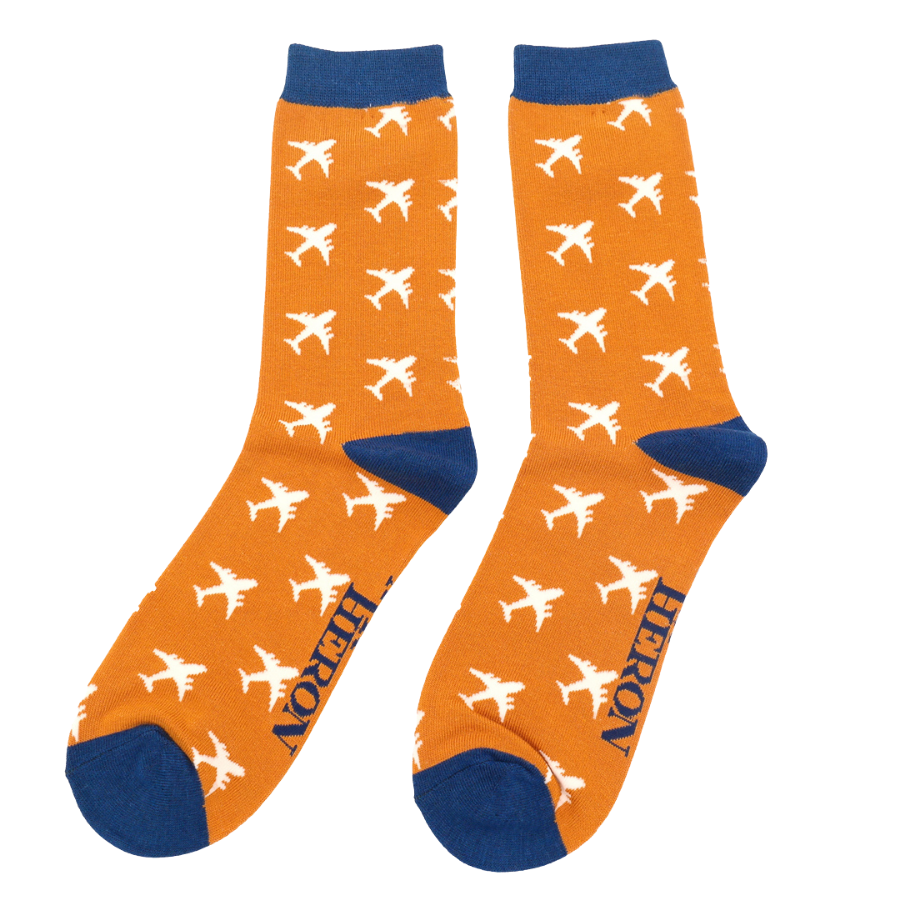 Airplanes Mustard Bamboo Socks