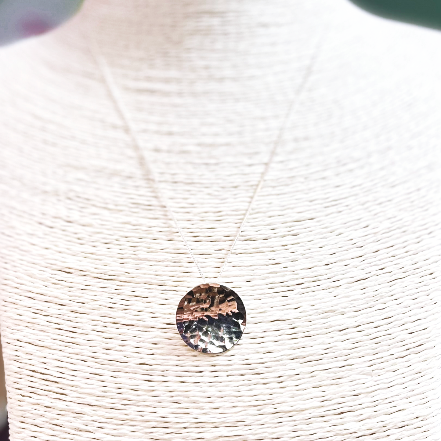 Hammered Circular Pendant Necklace