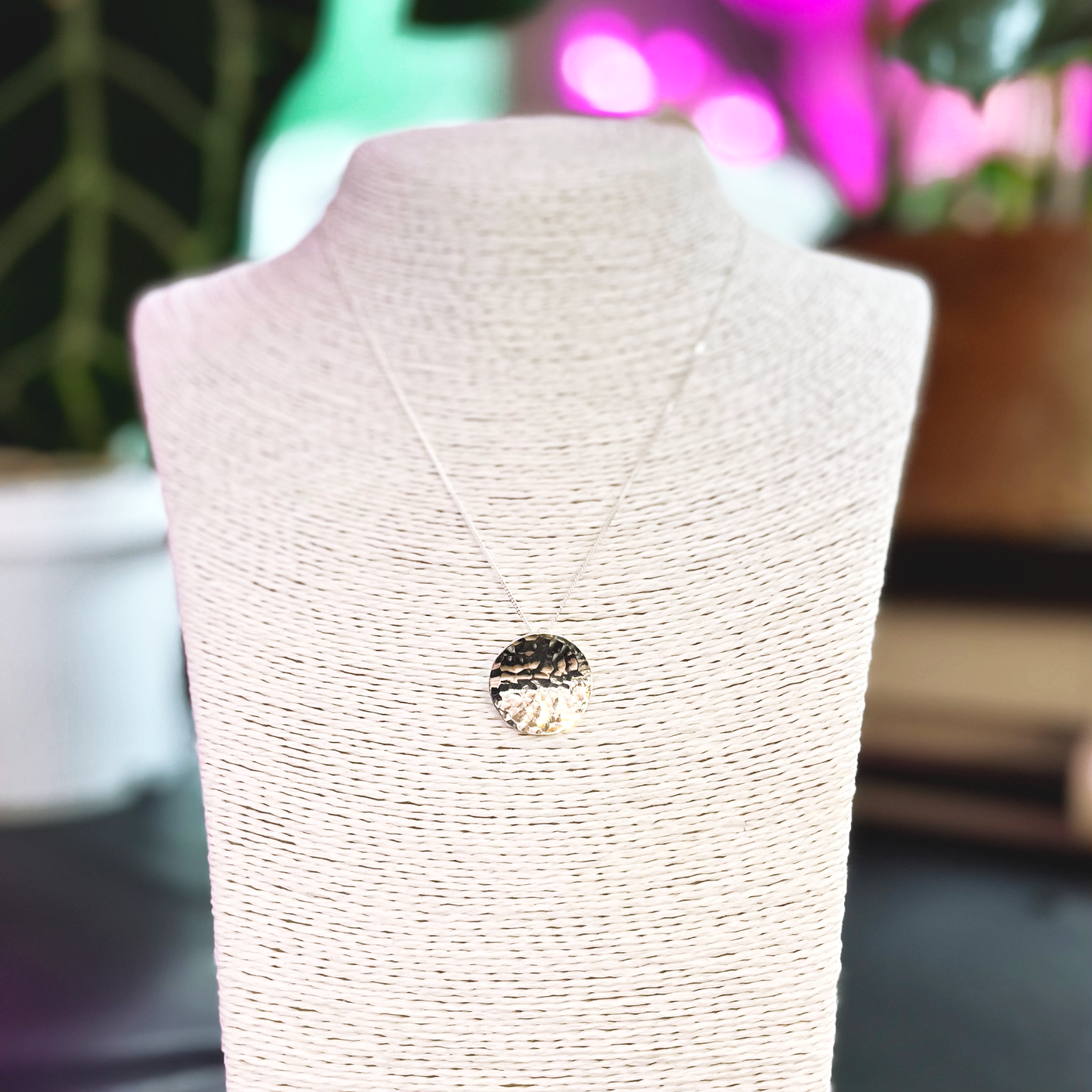 Hammered Circular Pendant Necklace