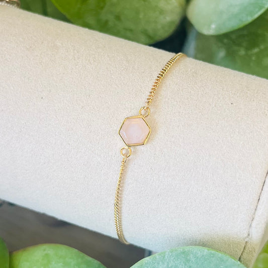 Rose Quartz Hexagon Gold Bracelet