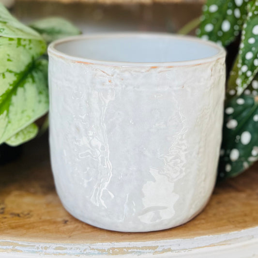 15cm White Glazed Stone Plant Pot