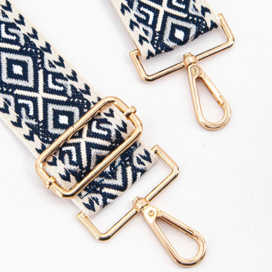Geometric Navy, Blue + Silver Crossbody Bag Strap