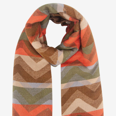 Multicolored zigzag patterned scarf on a white background