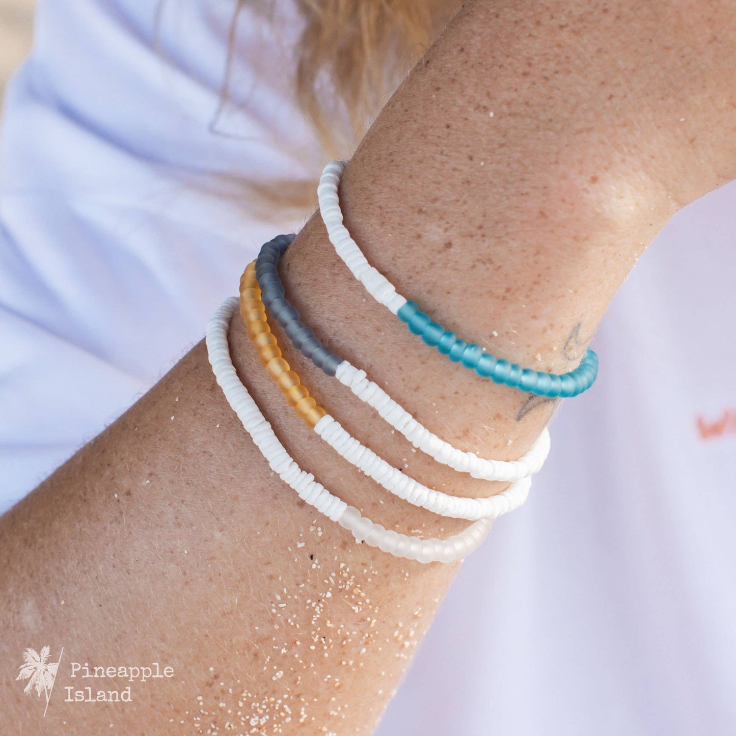 Savu Sea-Glass Bead Bracelet, by Pineapple Island: White