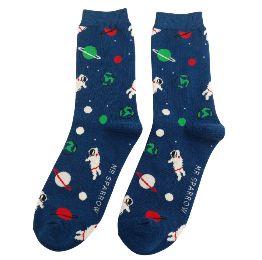 Astronaut Space Navy Bamboo Socks