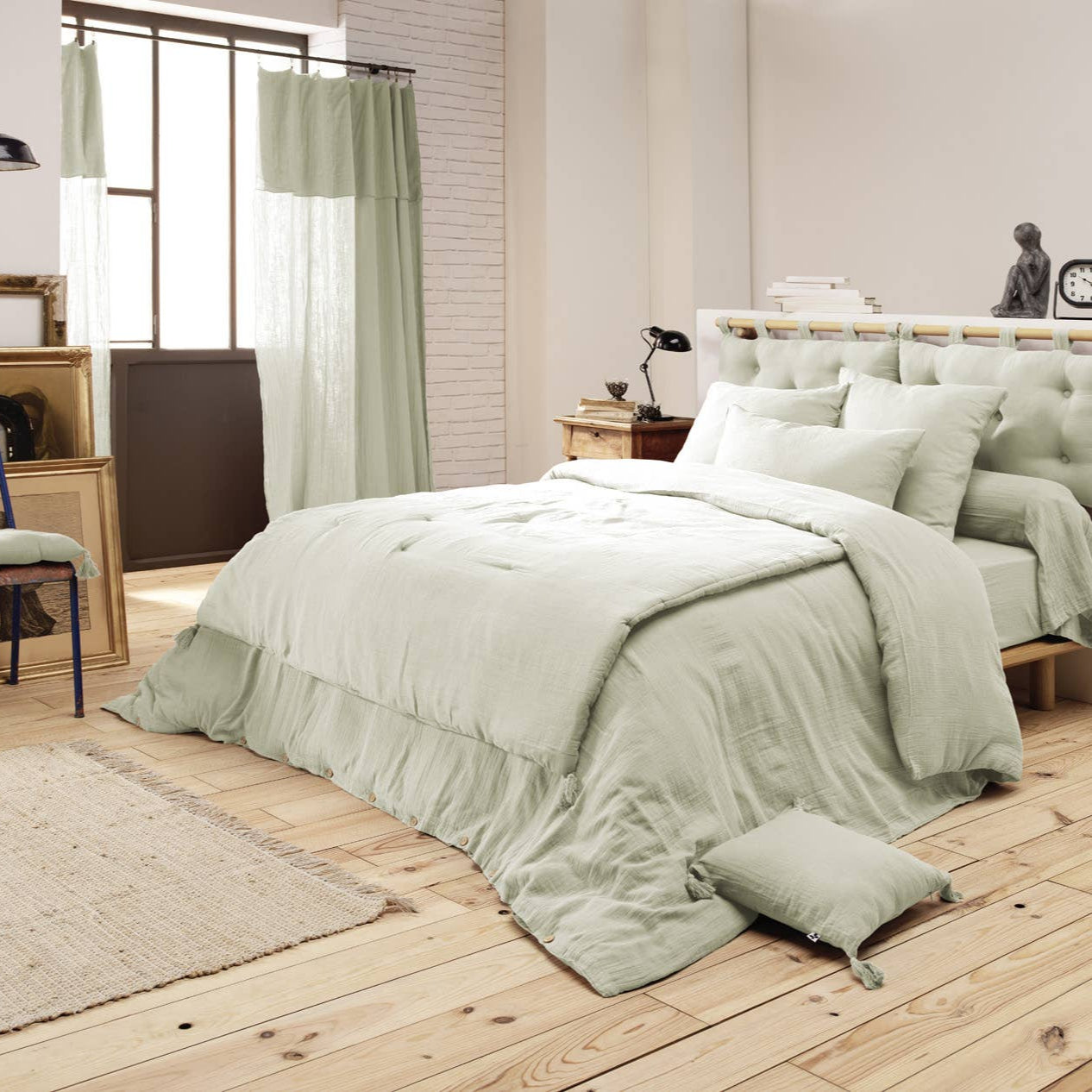 GAÏA Cotton Gauze Quilt 150 x 150 cm Water Green