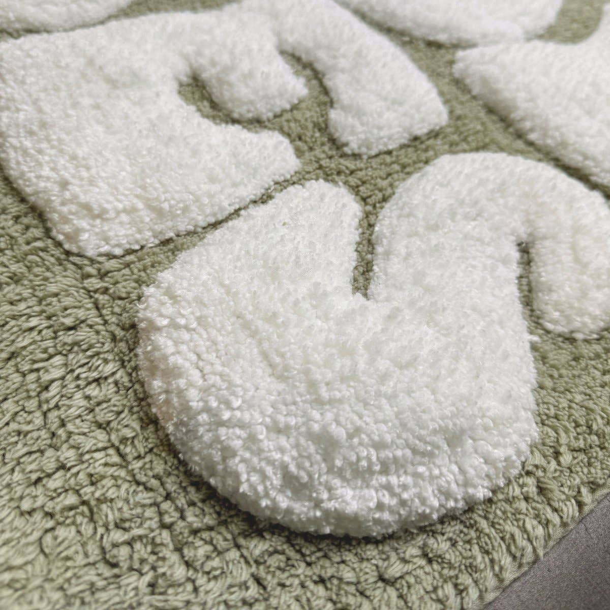 Good Vibes Slogan Bath Mat Non Slip Hand Tufted Bathroom Rug: Green