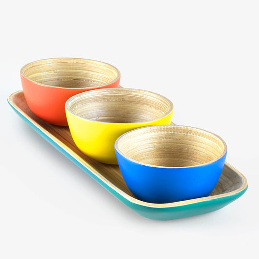 Bamboo Tray & Dipping Bowl 4pcs Set