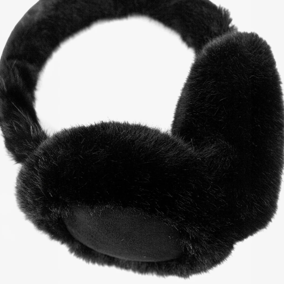 Black fur ear muffs on a white background