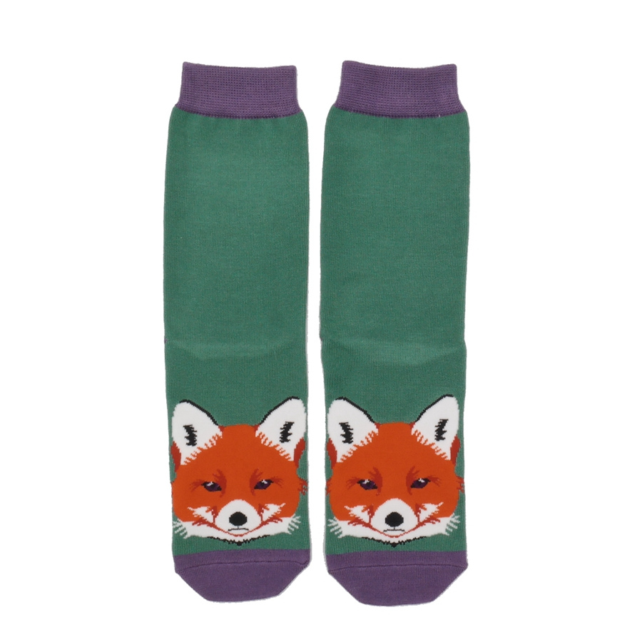 Fox face teal bamboo Socks