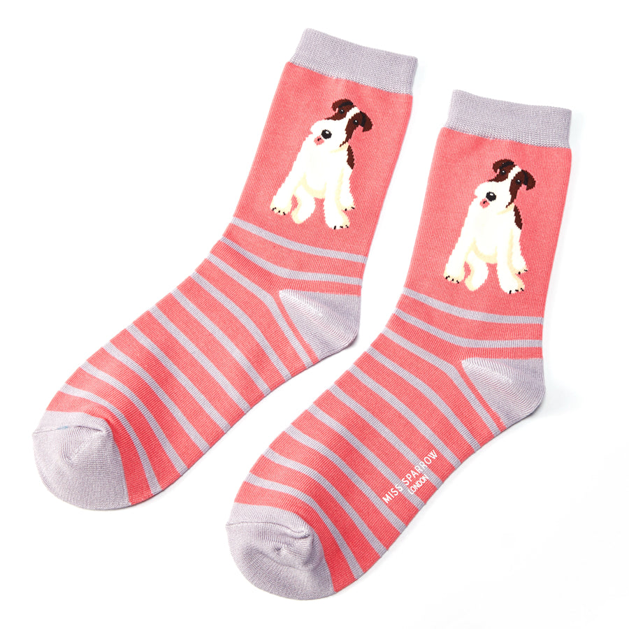 Pink stripey fox terrier bamboo Socks