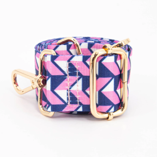 Geometric Bag Strap in Pink, Navy & Blue