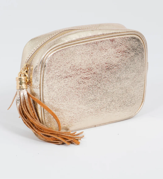 Italian Leather Crossbody Bag Pebbled Gold: One-size