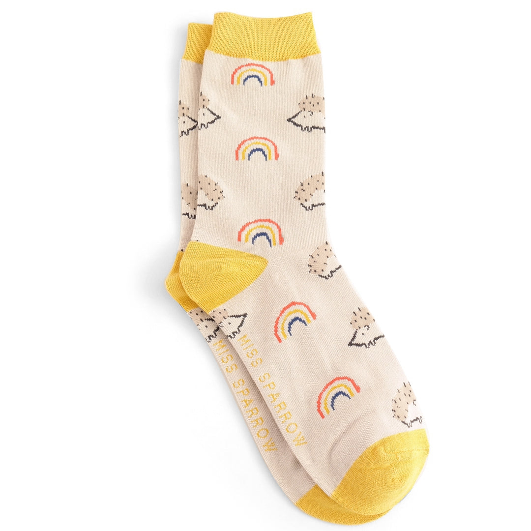 Hedgehogs & Rainbows Silver Bamboo Socks