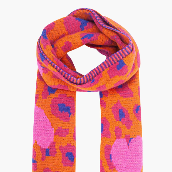 Colorful scarf with heart pattern on a white background