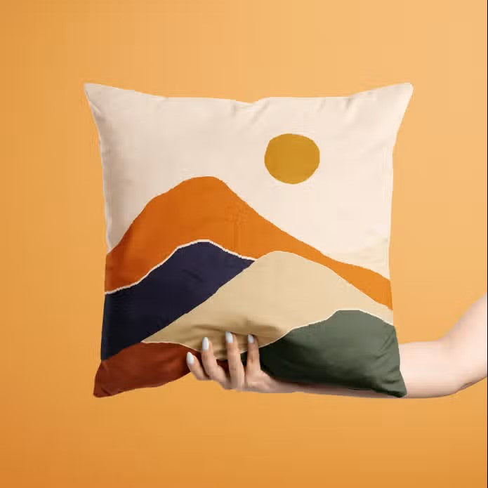 Cream, Orange & Navy Midday Sun Cushion