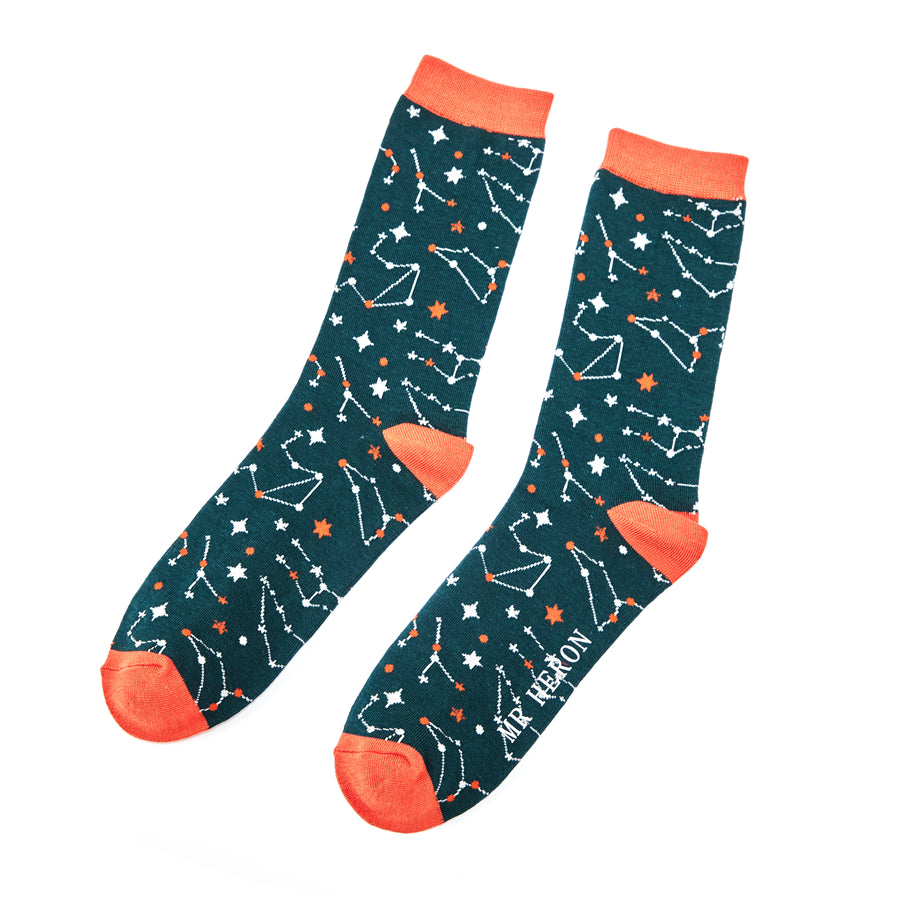 Star Signs Teal Bamboo Socks