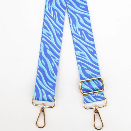 Two Tone Zebra and Lightning Bolt Bag Strap in Aqua Blue