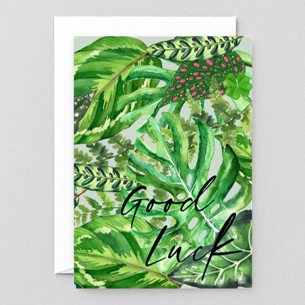 Good luck plant leaves greetings card