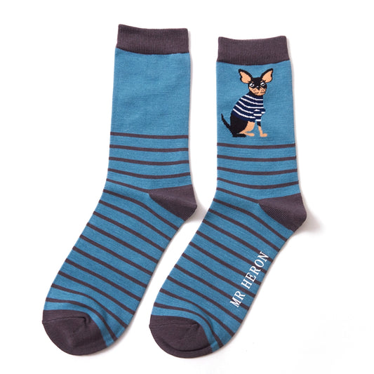 Chihuahua Stripes Teal Bamboo Socks