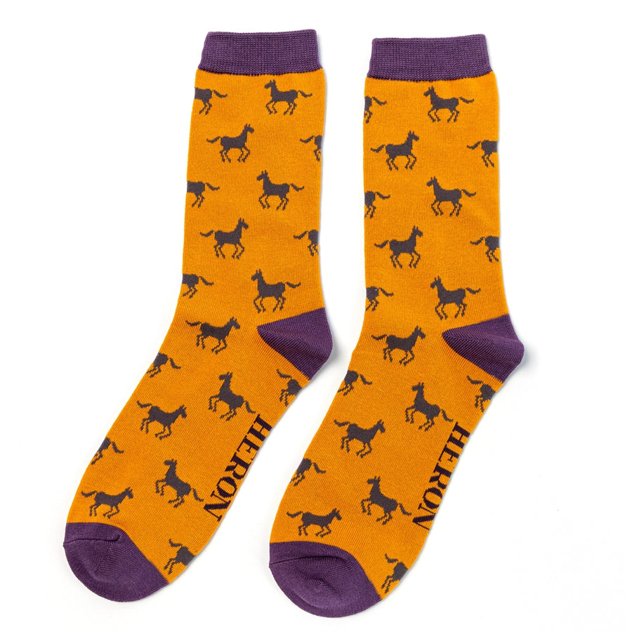 Horses mustard bamboo Socks