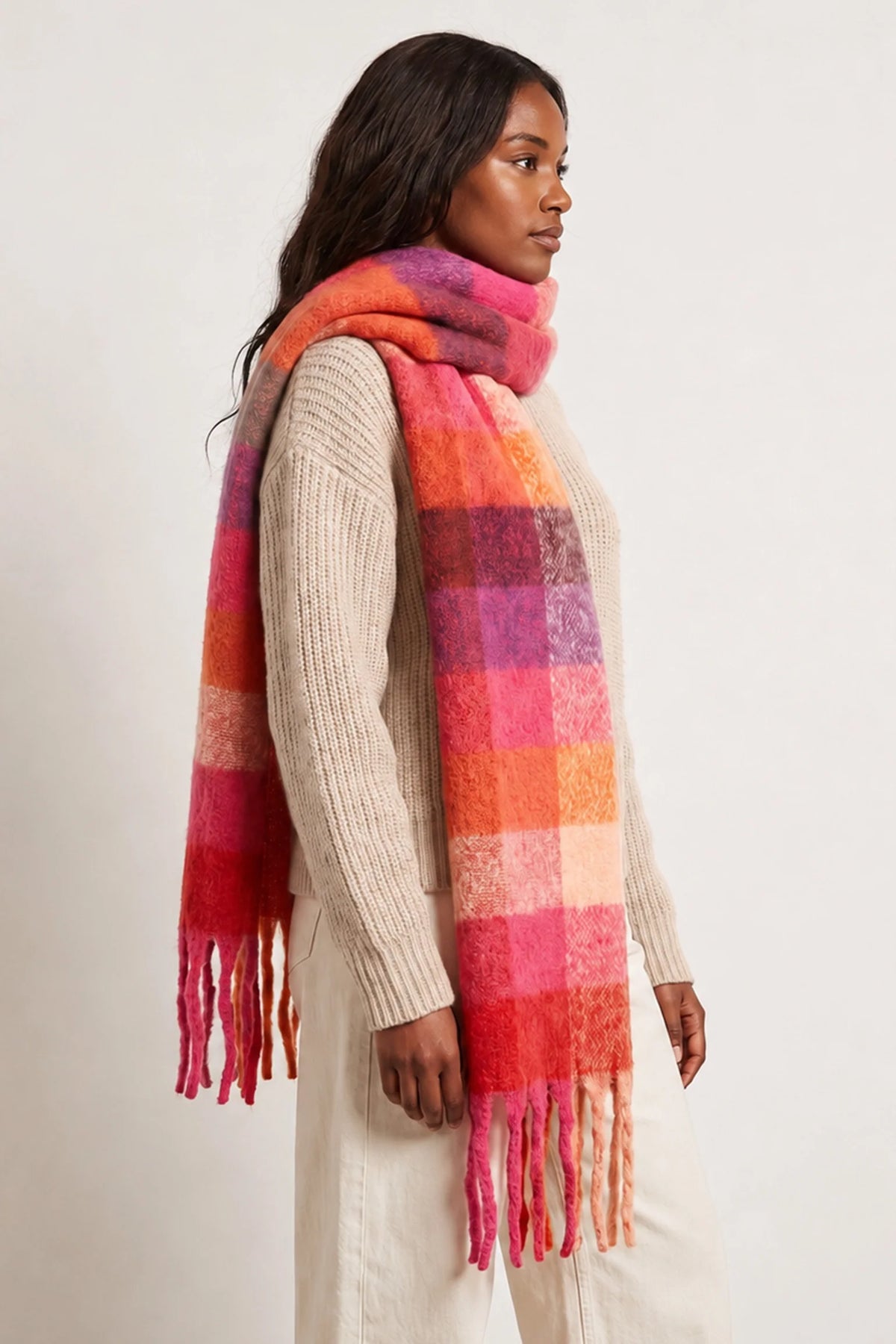 Allie Heavyweight Scarf - Fuchsia, Square Colour Block