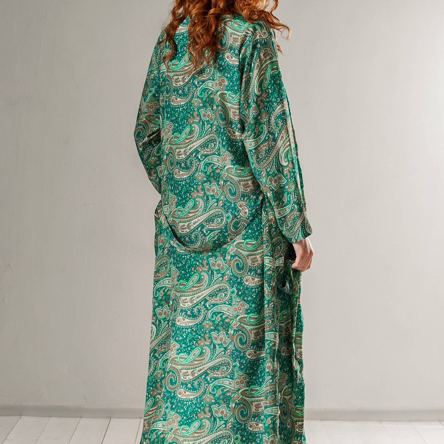 Green Floral Paisley Dressing Gown - Sari Material