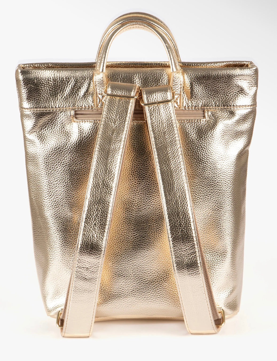 Top Handle Backpack - Gold, Pebbled Faux Leather