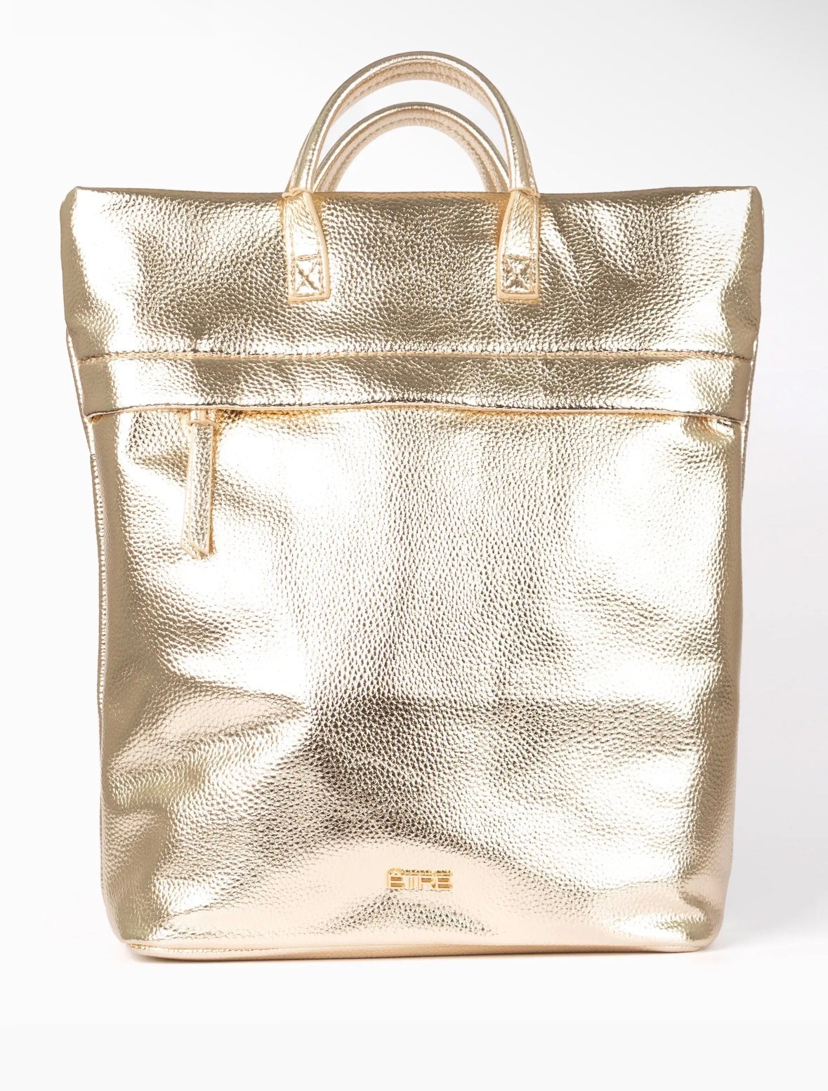 Top Handle Backpack - Gold, Pebbled Faux Leather