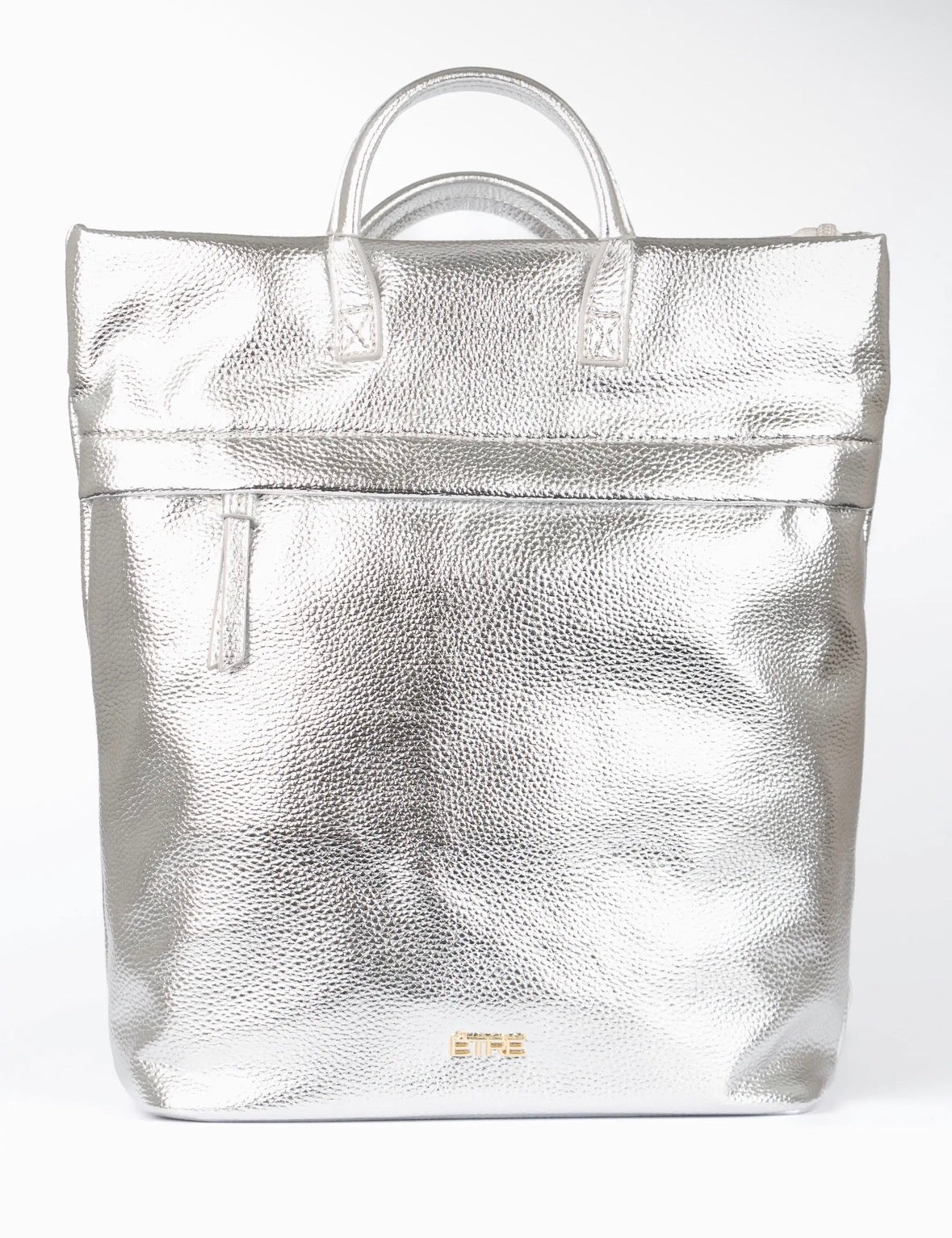 Top Handle Backpack - Silver, Pebbled Faux Leather