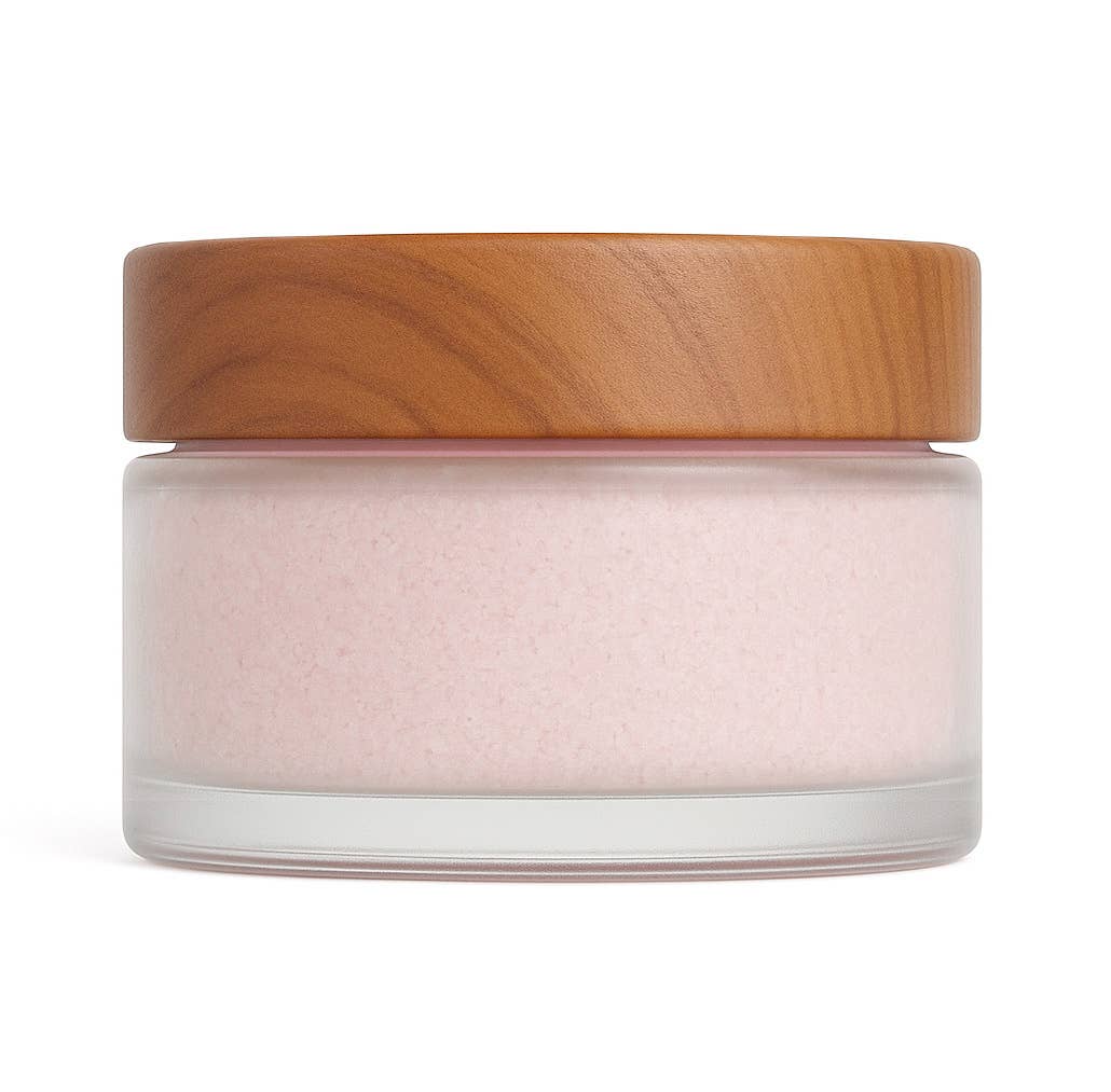 Glass jar with a wooden lid on a white background