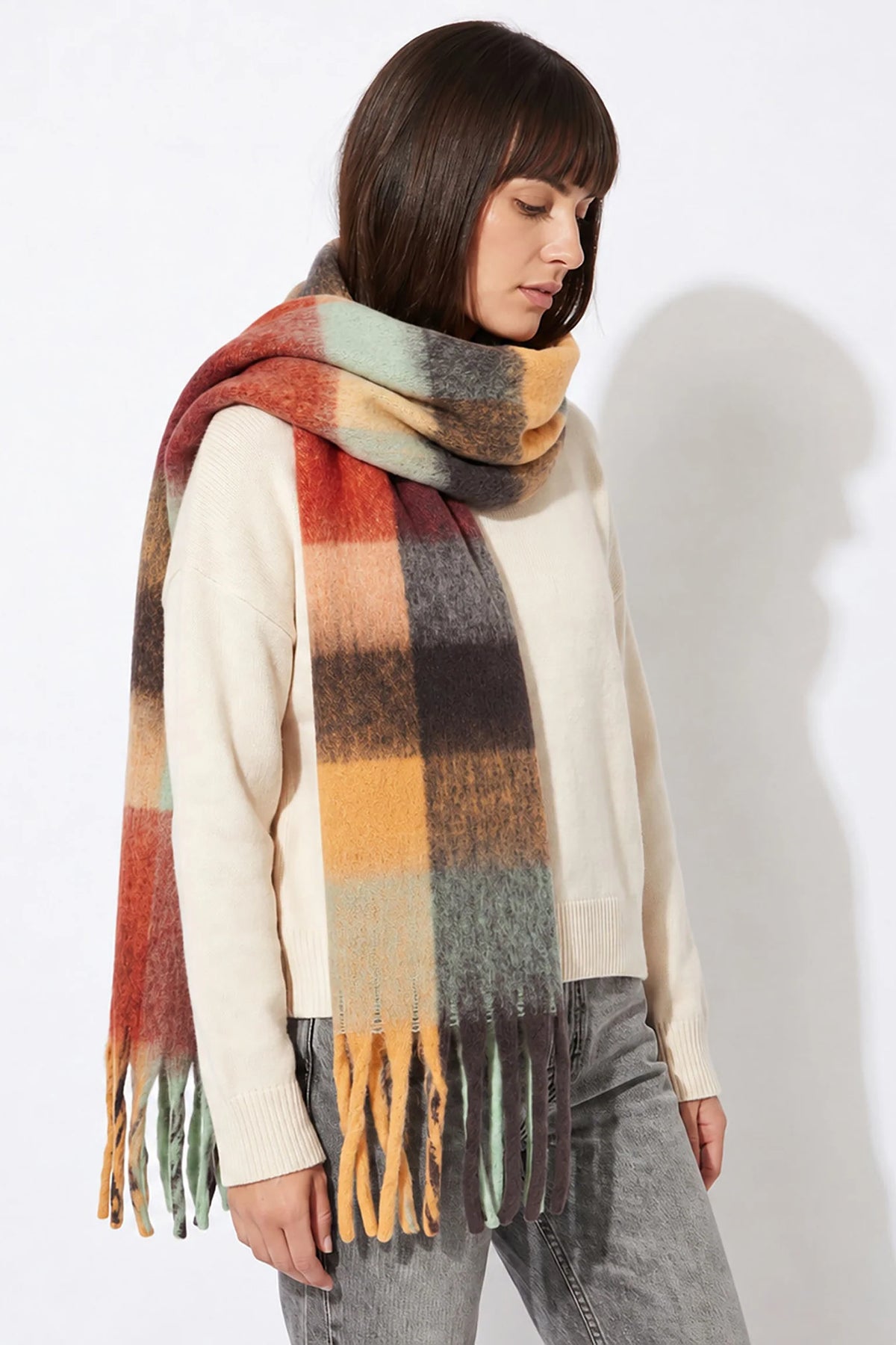 Allie Orange/Black Colourblock Square Heavyweight Scarf