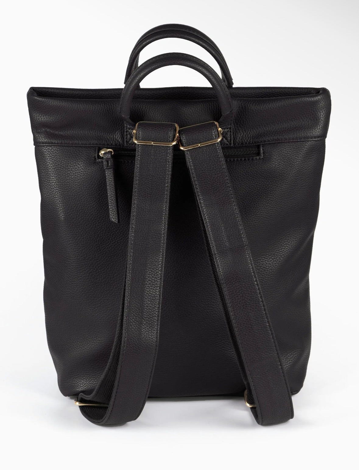 Top Handle Backpack - Black, Pebbled Faux Leather